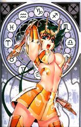  adapted_costume aquarius_(symbol) aries_(symbol) armor armpits bikini_armor blue_eyes breasts cancer_(symbol) capricorn_(symbol) capricorn_(zodiac) capricorn_shura crossed_swords female future_studio_(artist) gemini_(symbol) genderswap_(mtf) gold_armor gold_saint green_hair helm helmet horns libra_(symbol) long_hair medium_breasts midriff mu_fengchun open_mouth pisces_(symbol) rule_63 sagittarius_(symbol) saint_seiya scorpio_(symbol) shiny skirt solo sword taurus_(symbol) twintails very_long_hair virgo_(symbol) weapon zodiac zodiac_wheel 