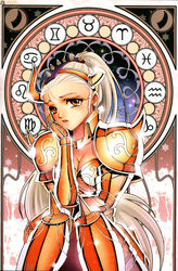  aquarius_(symbol) aries_(symbol) armor bikini_armor breasts cancer_(symbol) capricorn_(symbol) cleavage female future_studio_(artist) gemini_(symbol) genderswap_(mtf) gold_armor gold_saint horns leo_(symbol) long_hair medium_breasts mu_fengchun orange_eyes pisces_(symbol) ponytail rule_63 saint_seiya shiny sitting solo taurus_(symbol) taurus_(zodiac) taurus_aldebaran tears very_long_hair virgo_(symbol) watermark white_hair zodiac zodiac_wheel 