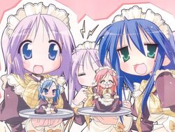  5girls alternate_costume enmaided hiiragi_kagami hiiragi_tsukasa izumi_konata long_hair lucky_star maid miyakawa-ke_no_kuufuku miyakawa_hikage miyakawa_hinata mole mole_under_eye multiple_girls purple_hair yoshimizu_kagami 