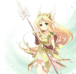  blonde_hair blue_eyes female long_hair low-tied_long_hair matsuzawa_hajime polearm riesz seiken_densetsu seiken_densetsu_3 solo spear weapon 