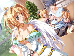  2boys 3girls akiyama_jun&#039;ichi bare_shoulders breasts cleavage cosplay hinata_mutsuki kinoshita_rumi medium_breasts multiple_boys multiple_girls pia_carrot_(series) pia_carrot_e_youkoso!!_g.o. 