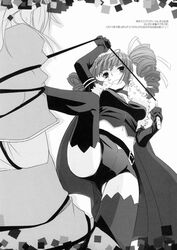  dark_hunter dark_hunter_4 female greyscale highres monochrome nakajima_yuka scan sekaiju_no_meikyuu sekaiju_no_meikyuu_1 solo thighhighs translated 