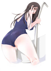  ass blush female long_hair lustful_berry miito_shido mole mole_on_thigh one-piece_swimsuit solo swimsuit wet yamanouchi_hisako 