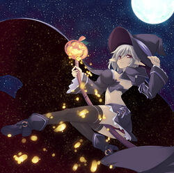  broom broom_riding female full_moon halloween hat moon night night_sky original photoshop_(medium) shimakaze_(soundz_of_bell) sky solo thighhighs witch_hat 