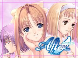  3girls after_(game) after_sweet_kiss bare_shoulders blonde_hair blue_eyes blush brown_eyes brown_hair glasses hairband kishi_youko multiple_girls ponytail purple_eyes purple_hair shiomiya_kanami short_hair smile takawashi_nagisa tony_taka 