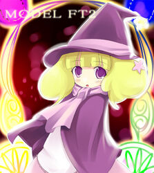  :o ascot blunt_bangs capelet curly_hair drummania female hat kuro_(be_ok) long_sleeves looking_at_viewer open_mouth purple_hair solo twintails upper_body witch witch_hat 