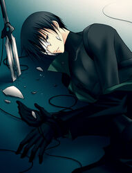  1boy black_hair darker_than_black gloves hei_(darker_than_black) male_focus solo vanilla_(nicolla) weapon 