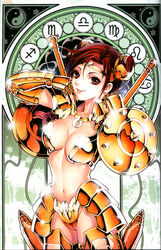  :p armor bikini_armor breasts brown_hair cancer_(symbol) cleavage double_bun female future_studio_(artist) genderswap_(mtf) gold_armor gold_saint hair_bun leo_(symbol) libra_(symbol) libra_(zodiac) libra_douko looking_at_viewer medium_breasts midriff mu_fengchun pink_eyes rule_63 sagittarius_(symbol) saint_seiya scorpio_(symbol) shield shiny solo tongue tongue_out virgo_(symbol) watermark yin_yang zodiac zodiac_wheel 