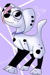  101 101_dalmatian_street 101_dalmatians 2:3 bicornasaurs canid canine canis dalmatian digital_media_(artwork) disney dolly_(101_dalmatians) domestic_dog female feral hi_res mammal solo street 