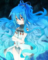  alfimi artist_request banpresto blue_hair female female long_hair red_eyes solo super_robot_wars tears very_long_hair 