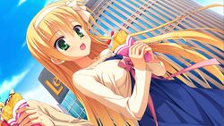  blonde_hair food game_cg green_eyes kanemoto_akari kobuichi long_hair noble_works 