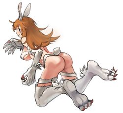  animal_ears animal_hands ass bad_id bad_pixiv_id breasts charlotte_e._yeager cosplay felicia_(vampire) felicia_(vampire)_(cosplay) female from_behind fur grin kirusu large_breasts long_hair looking_back orange_hair rabbit_ears rabbit_girl rabbit_tail smile solo strike_witches tail vampire_(game) world_witches_series 