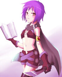  armlet belly belt belt_pouch book cape combat_knife female gloves imageboard_desourced knife midriff nagato_yuki navel non-web_source open_book pouch purple_hair short_hair short_shorts shorts solo suzumiya_haruhi_no_tomadoi suzumiya_haruhi_no_yuuutsu thief_nagato thighhighs weapon 