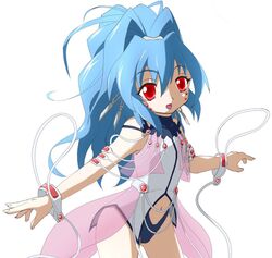  alfimi artist_request banpresto blue_hair female female long_hair looking_at_viewer red_eyes smile solo super_robot_wars thong very_long_hair 