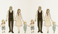  3boys aged_down alphonse_elric bad_id bad_pixiv_id chako_(pixiv_2668544) edward_elric family female fullmetal_alchemist happy holding_hands lolicon multiple_boys raglan_sleeves smile tileable trisha_elric van_hohenheim 