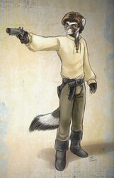  2013 anthro belt black_powder_weapon boots clothing conditional_dnp domestic_ferret flintlock flintlock_pistol footwear gun handgun hi_res ictonychine kimber_di_furetti male mammal marbled_polecat moodyferret mustelid musteline pistol polecat_(mustelid) pose ranged_weapon solo tail true_musteline weapon weasel 