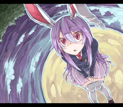  :o akagashi_hagane animal_ears bad_id bad_pixiv_id blazer crescent female full_moon jacket letterboxed light_purple_hair long_hair looking_up moon necktie on_mini_planet on_moon pleated_skirt rabbit_ears red_eyes red_necktie reisen_udongein_inaba sitting skirt solo thighhighs touhou white_thighhighs 