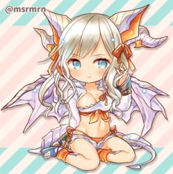  bad_id bad_pixiv_id bikini blonde_hair blue_eyes blush chibi dragon_girl dragon_horns dragon_tail dragon_wings female horns mashiro_miru myr_(p&amp;d) puzzle_&amp;_dragons short_hair side-tie_bikini_bottom smile solo swimsuit tail wings 