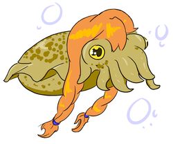  alternate_species cephalopod coleoid cuttlefish decapodiform disney female feral feralized frozen_(movie) furrification hair mantle_(mollusk) marine mollusk orange_hair princess_anna_(frozen) simple_background solo unknown_artist white_background 