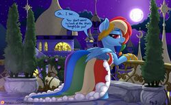  2017 clothing dialogue english_text equid equine female feral friendship_is_magic full_moon hair hasbro looking_at_viewer mammal moon multicolored_hair my_little_pony mythological_creature mythological_equine mythology night open_mouth outside patreon patreon_logo pegasus pusspuss rainbow_dash_(mlp) rainbow_hair solo speech_bubble text url wings 