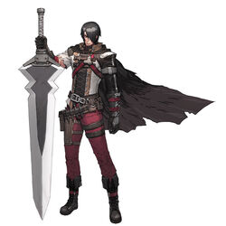  1boy aganzo aganzo_(dungeon_and_fighter) beard blademaster boots cape dungeon_and_fighter facial_hair highres male male_focus sword weapon 