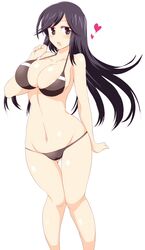  a_channel bikini black_eyes black_hair breasts brown_bikini character_request curvy female female heart large_breasts legs long_hair mound_of_venus navel nishi_yuuko simple_background solo source_request standing swimsuit thigh_gap wedge white_background 