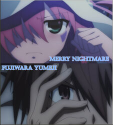  1boy anime_screenshot female fujiwara_yumeji green_eyes hat highres merry_nightmare photoshop_(medium) third-party_edit yumekui_merry 