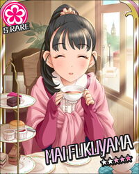  black_hair bus cafe cake car card_(medium) chair character_name closed_eyes cup double-decker_bus elizabeth_tower facing_viewer female flower flower_(symbol) food fukuyama_mai hair_ornament idolmaster idolmaster_cinderella_girls indoors jam jpeg_artifacts lamppost london motor_vehicle official_art ponytail pov_across_table ramekin saucer scone scrunchie shawl sitting smile solo table tea tea_set tea_stand teacup teapot tiered_tray window winter_clothes 