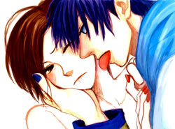  1boy bad_id bad_pixiv_id couple female kaito_(vocaloid) licking meiko_(vocaloid) nashi48 photoshop_(medium) straight tongue vocaloid 