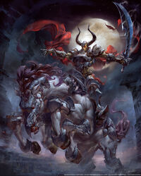  armor barding cape commentary final_fantasy final_fantasy_vii fog full_moon holding holding_sword holding_weapon horns horse md5_mismatch moon odin_(final_fantasy) red_eyes resolution_mismatch sleipnir_(final_fantasy) source_larger sword weapon yu_cheng_hong 