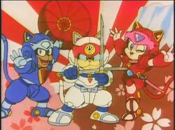  anime cats feline kyatto_ninden_teyandee samurai_costume samurai_pizza_cats victory_pose 