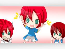  blush chibi gran green_eyes inazuma_eleven inazuma_eleven_(series) kira_hiroto kiyama_hiroto parody red_hair touhou 