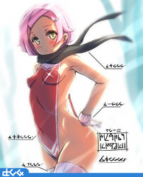  :o bare_arms bare_shoulders black_scarf blush breasts commentary_request covered_navel covered_nipples cowboy_shot female glint gloves groin hair_ornament hairclip highres hip_focus ichihachiyon looking_at_viewer one-piece_swimsuit original parted_lips pink_hair red_one-piece_swimsuit scarf short_hair simple_background small_breasts solo sparkle standing striped_clothes striped_thighhighs swimsuit thighhighs translation_request vertical-striped_clothes vertical-striped_thighhighs white_gloves white_thighhighs yellow_eyes 