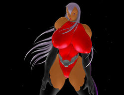  bangs bare_shoulders belt black_legwear bodysuit breasts costume curvy dark-skinned_female dark_skin eiden elbow_gloves erect_nipples female gg_quatre gloves gri_gri grinis_quatre_gricom huge_breasts impossible_clothing jpeg_artifacts latex leotard lips lipstick long_hair mature milf naughty_face purple_eyes red_lipstick silver_hair simple_background skin_tight solo spandex standing thick_thighs thighhighs thighs utility_belt very_long_hair white_hair 