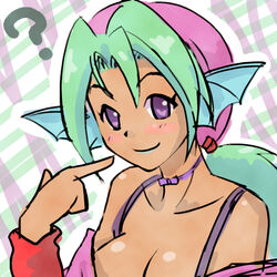  ? artist_request blush breasts choker cleavage green_hair juri juri_(yuu_yuu_hakusho) monster_girl pointing purple_eyes smile violet_eyes yu_yu_hakusho yuu_yuu_hakusho 