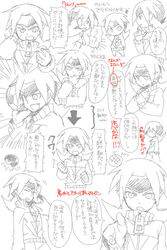  1boy character_sheet inazuma_eleven inazuma_eleven_(series) male_focus metron_(inazuma_eleven) monochrome solo spot_color wahashit white_background 