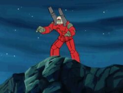  animated animated animated guncannon gundam mobile_suit_gundam push pushing zaku_ii 