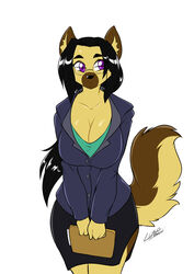  anthro big_breasts black_hair bottomwear breasts brown_body brown_fur canid canine canis chalo cleavage clothed clothing domestic_dog eyewear female fur german_shepherd glasses hair herding_dog huge_breasts jill_whitecross long_hair mammal multicolored_body multicolored_fur our_world pastoral_dog purple_eyes shirt skirt solo tail topwear two_tone_body two_tone_fur yellow_body yellow_fur 