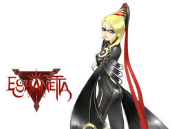  bayonetta bayonetta_(character) bayonetta_(cosplay) beauty_mark blonde_hair blue_eyes bodysuit breasts cleavage_cutout crossed_arms eshan&#039;tarl female female final_fantasy final_fantasy_xi glasses hair_bun long_hair lucifa mole red_ribbon ribbon solo white_background 