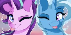  2:1 duo dvixie equid equine female friendship_is_magic hasbro horn mammal my_little_pony mythological_creature mythological_equine mythology one_eye_closed portrait starlight_glimmer_(mlp) tongue tongue_out trixie_(mlp) unicorn wink 