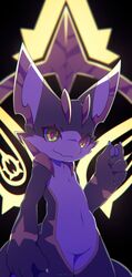  2019 alternate_form anthro black_body black_scales blurred_background chronos_(dragalia_lost) claws cygames dragalia_lost dragon gold_(metal) green_eyes half-length_portrait hi_res kampidh kemono looking_at_viewer male mythological_creature mythological_scalie mythology nintendo portrait purple_theme scales scalie solo tail young 