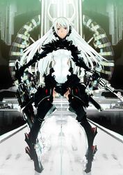  absurdres commentary_request female highres long_hair mecha_musume mille_(dieci) original photoshop_(medium) red_eyes solo white_hair 