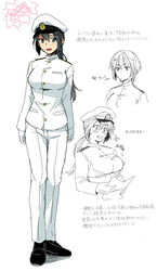  1boy bad_id bad_pixiv_id black_hair breasts commentary_request female female_admiral_(kancolle) grabbing grabbing_another&#039;s_breast ikeshita_moyuko kantai_collection large_breasts long_hair military military_uniform naval_uniform ponytail shiomi_kaoru short_hair straight translation_request uniform 