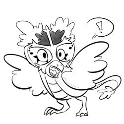  1:1 :o avian beak black_and_white catnippackets exclamation_point eye_markings feathered_wings feathers feet male markings monochrome open_mouth snowdrake solo speech_bubble talons teeth toes tongue undertale undertale_(series) wings 