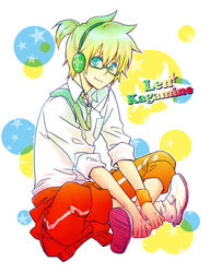  1boy alternate_costume aqua_eyes bad_id bad_pixiv_id bespectacled blonde_hair glasses headphones kagamine_len male_focus necktie photoshop_(medium) project_diva_(series) project_diva_2nd school_jersey_(module) solo vocaloid yoshino_tama 