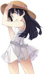  absurdres black_hair blue_eyes dress gokou_ruri hat highres hikaru long_hair looking_back mole ore_no_imouto_ga_konna_ni_kawaii_wake_ga_nai sun_hat 