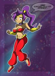  1girls blue_eyes breasts dark_skin female female_only humanoid kiroxiii purple_hair shantae shantae_(character) smooth_skin solo solo_female speech_bubble 