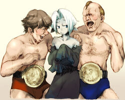  3boys bald belt blonde_hair brown_hair dory_funk_jr eien_no_shounen gerald_brisco lost_(sound_horizon) male_focus multiple_boys muscular sound_horizon soutatsu sweatdrop torn_clothes wrestler 