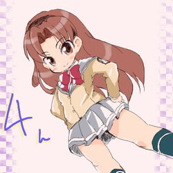  amatsuka_hikaru baby_princess bow brown_eyes brown_hair female kojima_tsuma long_hair lowres school_uniform smile socks solo 