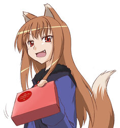  animal_ears female fumotono_mikoto gift holding holding_gift holo incoming_gift long_hair oerba_yun_fang photoshop_(medium) solo spice_and_wolf tail valentine wolf_ears wolf_girl wolf_tail 